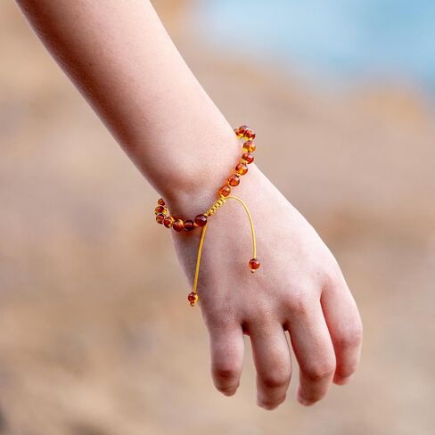 8 Year Old Girl Birthday Gift - Adjustable Baltic Amber Bracelet for Girls - Genuine Beaded Jewelry Gifts for 8 Year Old Girls - Handmade Happy Birthday Bracelets - Cognac Color, Polished Beads in Saudi Arabia