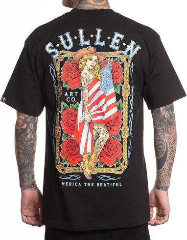 تي شيرت Sullen Men's American Beauty Americana Capsule Tattoo Lifestyle Graphic Standard مصنوع من القطن بأكمام قصيرة in Kuwait
