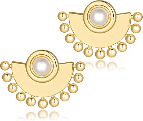 GIORGIA GIBBS 14K Gold Earrings for Women Gold Studs Earrings for Women | Pearl Earrings Sophisticated and Spirited Design with Lively Rhythm Pearl Stud Earring for Women in Saudi Arabia