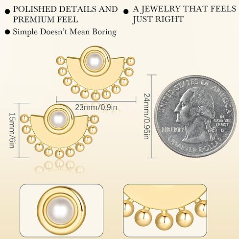 GIORGIA GIBBS 14K Gold Earrings for Women Gold Studs Earrings for Women | Pearl Earrings Sophisticated and Spirited Design with Lively Rhythm Pearl Stud Earring for Women in Saudi Arabia