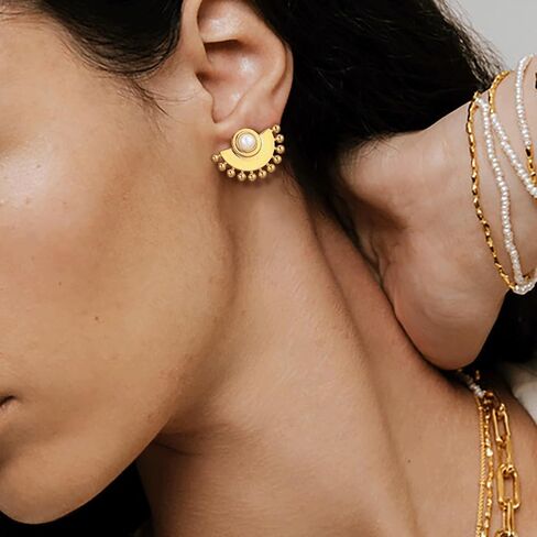 GIORGIA GIBBS 14K Gold Earrings for Women Gold Studs Earrings for Women | Pearl Earrings Sophisticated and Spirited Design with Lively Rhythm Pearl Stud Earring for Women in Saudi Arabia