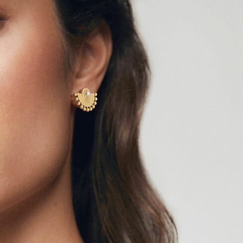 GIORGIA GIBBS 14K Gold Earrings for Women Gold Studs Earrings for Women | Pearl Earrings Sophisticated and Spirited Design with Lively Rhythm Pearl Stud Earring for Women in Saudi Arabia