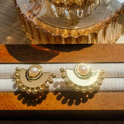 GIORGIA GIBBS 14K Gold Earrings for Women Gold Studs Earrings for Women | Pearl Earrings Sophisticated and Spirited Design with Lively Rhythm Pearl Stud Earring for Women in Saudi Arabia