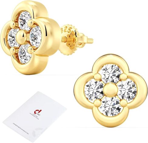 أقراط Iefil 0.4CT-1CT Lab Grown Diamond للنساء - أقراط مرصعة بالألماس بأربع أوراق البرسيم مطلية بالذهب عيار 14 قيراط، معتمدة من GRC، 925 من الفضة الإسترلينية مع طلاء الروديوم in Kuwait