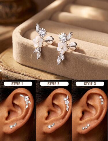 Cartilage Earrings for Women Hypoallergenic - 925 Sterling Silver Post Helix Tragus Conch Piercing Jewelry Flat Back Stud Earring for Sensitive Ears Climbers Earrings for Women 20G in Kuwait