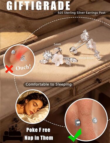 Cartilage Earrings for Women Hypoallergenic - 925 Sterling Silver Post Helix Tragus Conch Piercing Jewelry Flat Back Stud Earring for Sensitive Ears Climbers Earrings for Women 20G in Kuwait