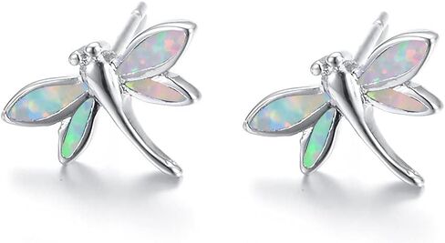 Tiny Dragonfly Stud Earrings 925 Sterling Silver Pin Created Opal Small Cartilage Earring Statement Studs Fashion Jewelry Gift for Women Sensitive Ears in Kuwait