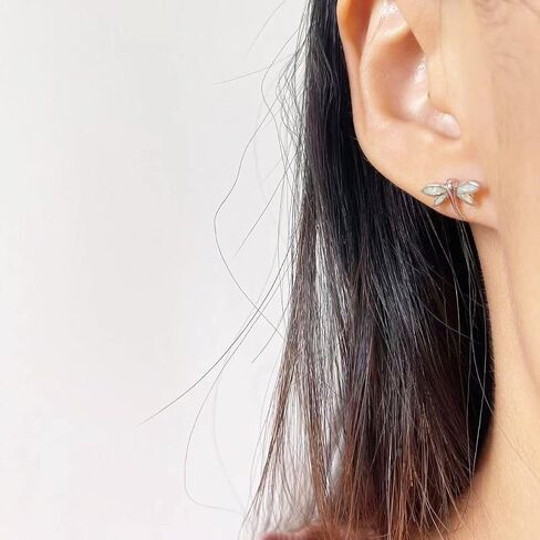 Tiny Dragonfly Stud Earrings 925 Sterling Silver Pin Created Opal Small Cartilage Earring Statement Studs Fashion Jewelry Gift for Women Sensitive Ears in Kuwait
