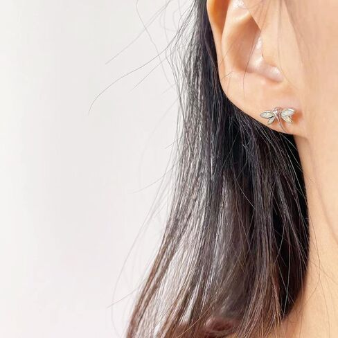 Tiny Dragonfly Stud Earrings 925 Sterling Silver Pin Created Opal Small Cartilage Earring Statement Studs Fashion Jewelry Gift for Women Sensitive Ears in Kuwait
