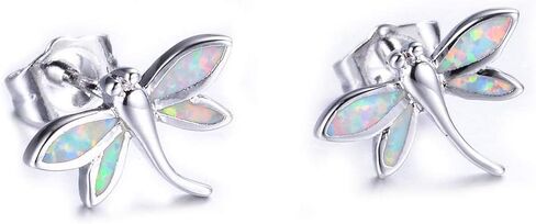 Tiny Dragonfly Stud Earrings 925 Sterling Silver Pin Created Opal Small Cartilage Earring Statement Studs Fashion Jewelry Gift for Women Sensitive Ears in Kuwait