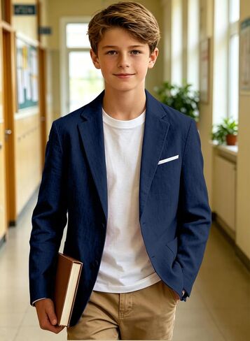Linen Blazers for Boys Casual Suits Jackets Linen Sports Coats for Kids Summer Blazers for School Wedding in Saudi Arabia