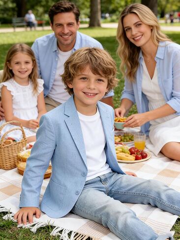 Linen Blazers for Boys Casual Suits Jackets Linen Sports Coats for Kids Summer Blazers for School Wedding in Saudi Arabia