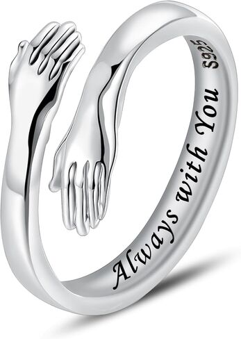 LOVECOM 3Pcs S925 Sterling Silver Hug Rings Set for Women Adjustable Hugging Hands Open Hope Ring Hug from Heaven Ring Jewelry Birthday Gifts for Mother Daughter Grandma Best Friend Granddaughter in Saudi Arabia