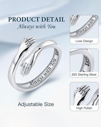 LOVECOM 3Pcs S925 Sterling Silver Hug Rings Set for Women Adjustable Hugging Hands Open Hope Ring Hug from Heaven Ring Jewelry Birthday Gifts for Mother Daughter Grandma Best Friend Granddaughter in Saudi Arabia