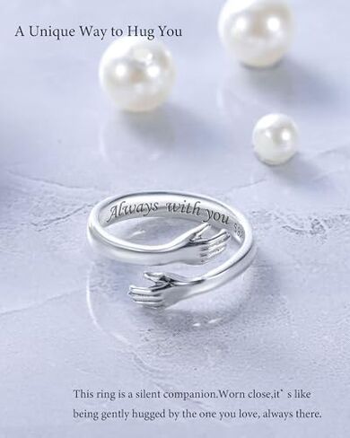 LOVECOM 3Pcs S925 Sterling Silver Hug Rings Set for Women Adjustable Hugging Hands Open Hope Ring Hug from Heaven Ring Jewelry Birthday Gifts for Mother Daughter Grandma Best Friend Granddaughter in Saudi Arabia