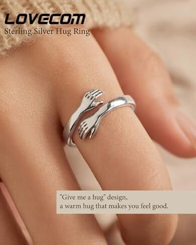 LOVECOM 3Pcs S925 Sterling Silver Hug Rings Set for Women Adjustable Hugging Hands Open Hope Ring Hug from Heaven Ring Jewelry Birthday Gifts for Mother Daughter Grandma Best Friend Granddaughter in Saudi Arabia