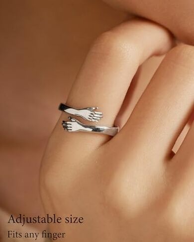 LOVECOM 3Pcs S925 Sterling Silver Hug Rings Set for Women Adjustable Hugging Hands Open Hope Ring Hug from Heaven Ring Jewelry Birthday Gifts for Mother Daughter Grandma Best Friend Granddaughter in Saudi Arabia