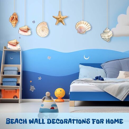 Wesiti 6 Pcs Beach Wall Decor Wooden Seashell Starfish Beach Wall Art Ocean Coastal Rustic Wooden Hanging Ornaments for Summer Bedroom Kitchen Living Room Decorations in Kuwait