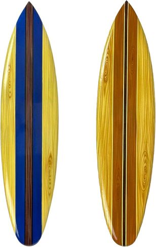 Zeckos Vintage-Inspired Blue Striped Wooden Surfboard Wall Art: Decorative Coastal Beach Home Decoration, Large 39-Inch Long Hanging Board with Classic Retro Design in Kuwait