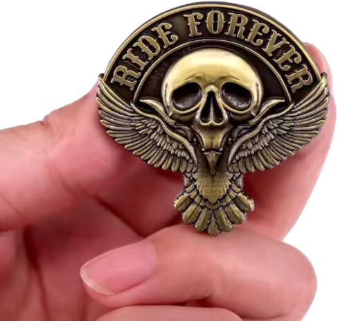 Ride Forever Golden Motorcycle Emblem, Awesome Vest and Jacket Pin in Kuwait