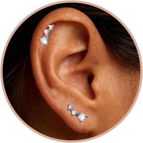 Cartilage Earrings for Women Hypoallergenic - 925 Sterling Silver Post Helix Tragus Conch Piercing Jewelry Flat Back Stud Earring for Sensitive Ears Climbers Earrings for Women 20G in Kuwait