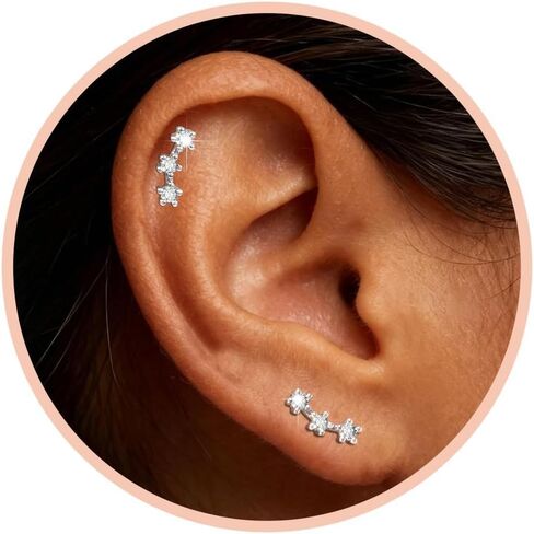 Cartilage Earrings for Women Hypoallergenic - 925 Sterling Silver Post Helix Tragus Conch Piercing Jewelry Flat Back Stud Earring for Sensitive Ears Climbers Earrings for Women 20G in Kuwait