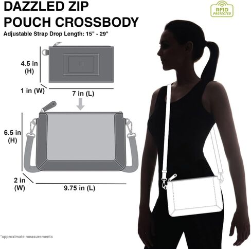 محفظة CHALA Dazzled Zip Pouch للسيدات من الجلد الصناعي المحمي بتقنية RFID مع حزام قابل للتعديل in Kuwait