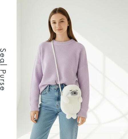 Cute Kawaii Seal Plush Purse, Mini Crossbody Bag for Women Teens, Animal Lover Handbag, Small Cute Novelty Gift for Birthday Christmas in Saudi Arabia