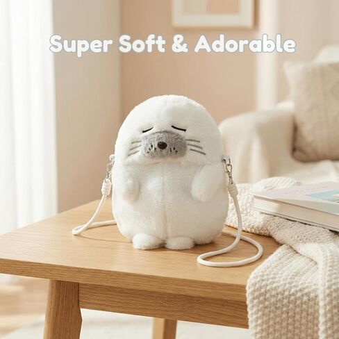 Cute Kawaii Seal Plush Purse, Mini Crossbody Bag for Women Teens, Animal Lover Handbag, Small Cute Novelty Gift for Birthday Christmas in Saudi Arabia