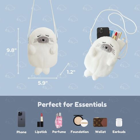 Cute Kawaii Seal Plush Purse, Mini Crossbody Bag for Women Teens, Animal Lover Handbag, Small Cute Novelty Gift for Birthday Christmas in Saudi Arabia