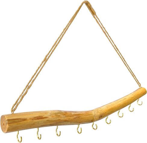 15.7-Inch Rustic Wood Wall Hanging Jewelry Organizer (Small Branch with 9 Metal Hooks) in Saudi Arabia