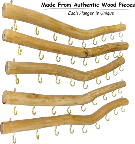 15.7-Inch Rustic Wood Wall Hanging Jewelry Organizer (Small Branch with 9 Metal Hooks) in Saudi Arabia
