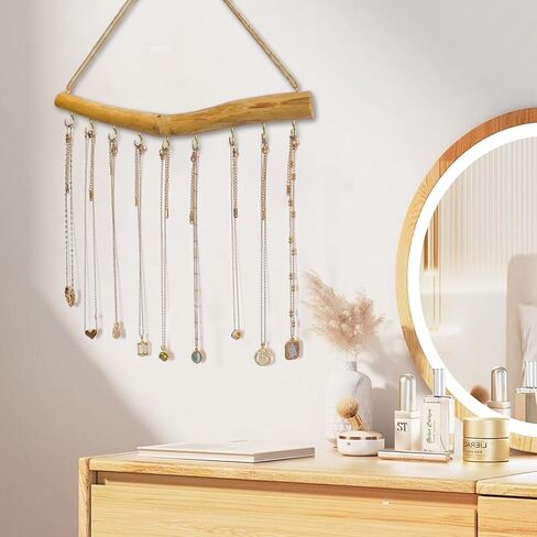 15.7-Inch Rustic Wood Wall Hanging Jewelry Organizer (Small Branch with 9 Metal Hooks) in Saudi Arabia
