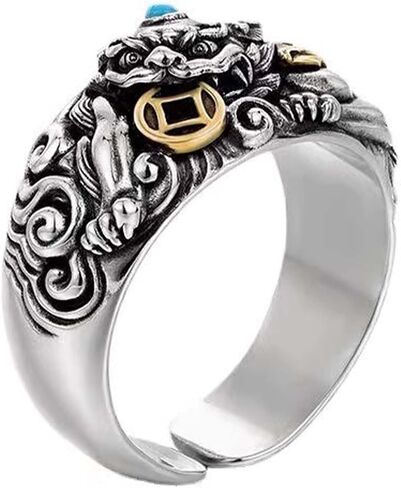HETICA Feng Shui Pixiu Adjustable Open Ring for Men Women | Copper Coin, Luck Beliefs, Wealth Jewelry in Saudi Arabia