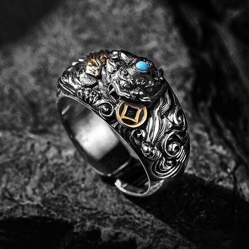 HETICA Feng Shui Pixiu Adjustable Open Ring for Men Women | Copper Coin, Luck Beliefs, Wealth Jewelry in Saudi Arabia