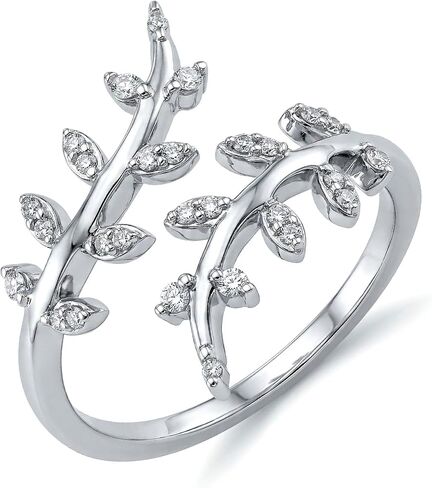 Adjustable Rings for Women | Rhodium-Plated Cubic Zirconia Nature Inspired Wrap Ring | CZ Studded Branch Stackable Ring Women's Jewelry in Saudi Arabia