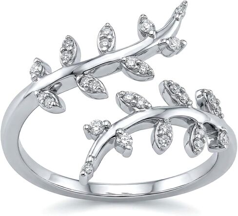 Adjustable Rings for Women | Rhodium-Plated Cubic Zirconia Nature Inspired Wrap Ring | CZ Studded Branch Stackable Ring Women's Jewelry in Saudi Arabia