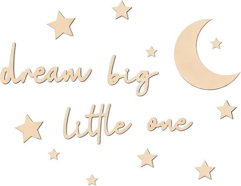 Wooden Nursery Wall Decor Boho Dream Big Little One Art Sign Moon and Stars Decor for Girls Boys Neutral Backdrop Sign for Bedroom Playroom Farmhouse Party Supplies (Brown) in Saudi Arabia