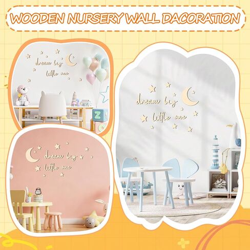 Wooden Nursery Wall Decor Boho Dream Big Little One Art Sign Moon and Stars Decor for Girls Boys Neutral Backdrop Sign for Bedroom Playroom Farmhouse Party Supplies (Brown) in Saudi Arabia