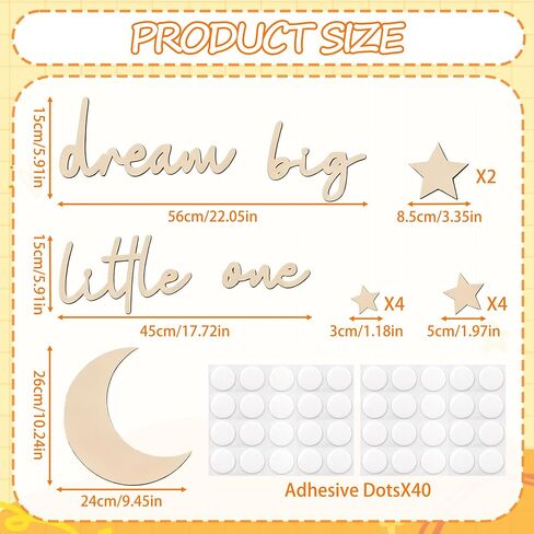 Wooden Nursery Wall Decor Boho Dream Big Little One Art Sign Moon and Stars Decor for Girls Boys Neutral Backdrop Sign for Bedroom Playroom Farmhouse Party Supplies (Brown) in Saudi Arabia