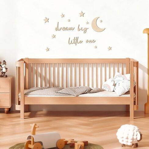 Wooden Nursery Wall Decor Boho Dream Big Little One Art Sign Moon and Stars Decor for Girls Boys Neutral Backdrop Sign for Bedroom Playroom Farmhouse Party Supplies (Brown) in Saudi Arabia