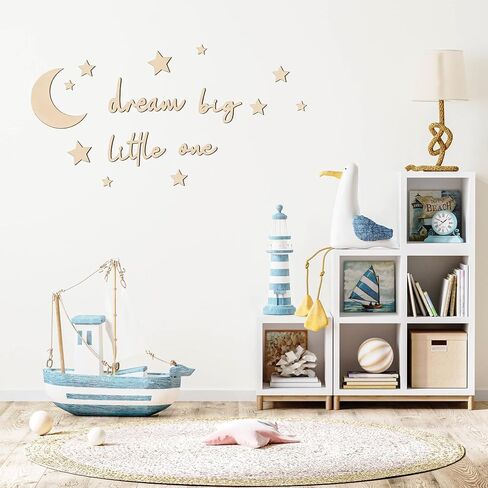 Wooden Nursery Wall Decor Boho Dream Big Little One Art Sign Moon and Stars Decor for Girls Boys Neutral Backdrop Sign for Bedroom Playroom Farmhouse Party Supplies (Brown) in Saudi Arabia