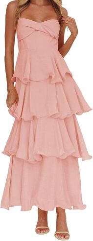 Beach Chiffon Bridesmaid Dress Tiered Ruffles Spaghetti Straps Long A-line Formal Maxi Dresses LE037 in Saudi Arabia