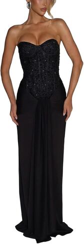 ABINGOO Women Strapless Wedding Guest Maxi Dress Bodycon Corset Tie Front Mermaid Tube Cocktail Long Formal Dresses in Saudi Arabia