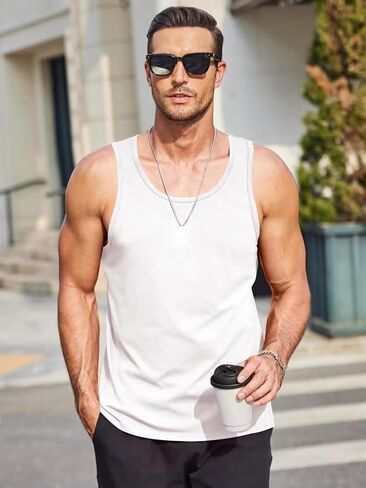 Mens Workout Tank Tops Sleeveless Shirt Muscle Gym Bodybuilding Fitness Training T Shirts in Kuwait