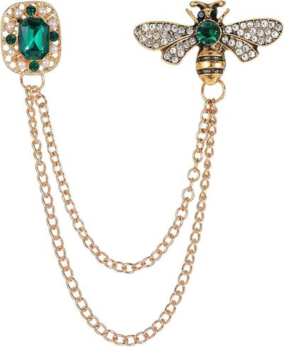 Vintage Honey Bee Chain Tassel Brooches Pins, Rhinestone Bee Lapel Pin Jewelry Gift for Women Men, Collar Brooches Pin, Shirt Collar Pins, Hat Scarf Tie Dress Clothes Accessories in Saudi Arabia