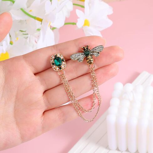 Vintage Honey Bee Chain Tassel Brooches Pins, Rhinestone Bee Lapel Pin Jewelry Gift for Women Men, Collar Brooches Pin, Shirt Collar Pins, Hat Scarf Tie Dress Clothes Accessories in Saudi Arabia