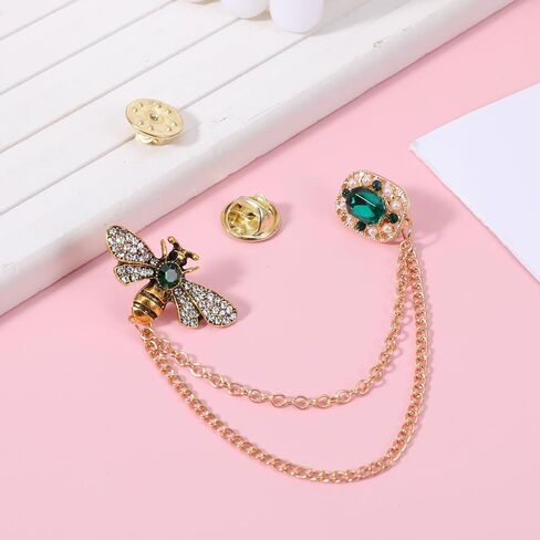 Vintage Honey Bee Chain Tassel Brooches Pins, Rhinestone Bee Lapel Pin Jewelry Gift for Women Men, Collar Brooches Pin, Shirt Collar Pins, Hat Scarf Tie Dress Clothes Accessories in Saudi Arabia