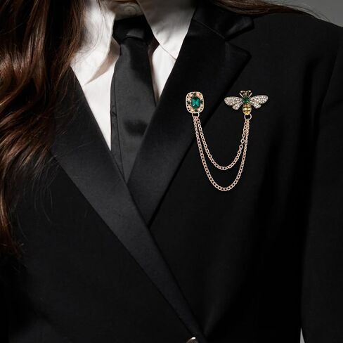 Vintage Honey Bee Chain Tassel Brooches Pins, Rhinestone Bee Lapel Pin Jewelry Gift for Women Men, Collar Brooches Pin, Shirt Collar Pins, Hat Scarf Tie Dress Clothes Accessories in Saudi Arabia