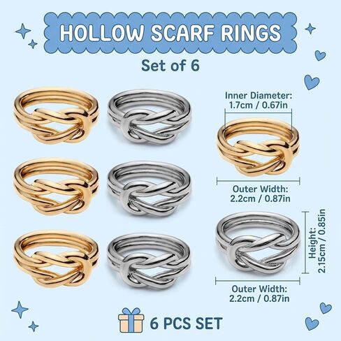 6pcs Scarf Ring Set, Scarf Clip, Neck Scarf Ring for Women, Decorative Accessory for Fashion Scarves and Neckwear, Golden and Silver Color in Saudi Arabia